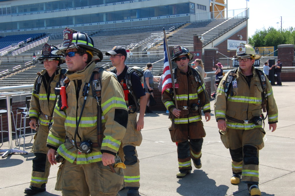 group of firefighters walking